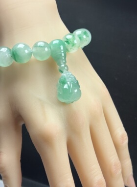 天然玉石精品高冰飘翠绿色非洲翠玉佛珠14mm玉石手串貔貅手链正品