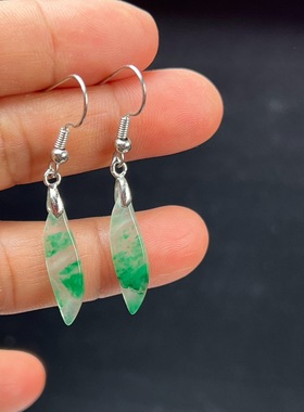 纯天然真玉耳环高冰飘翠绿色非洲翠玉玉石耳坠耳环独龙玉正品送礼