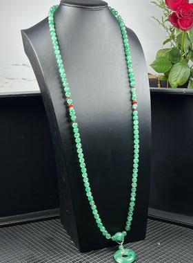 天然玉石高冰飘翠绿色非洲翠玉108颗佛珠8mm项链平安扣毛衣链证书