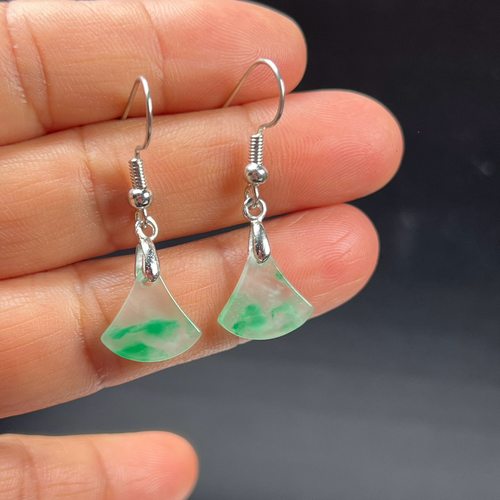 纯天然真玉耳环高冰飘翠绿色非洲翠玉玉石耳坠玉石耳环正品送礼