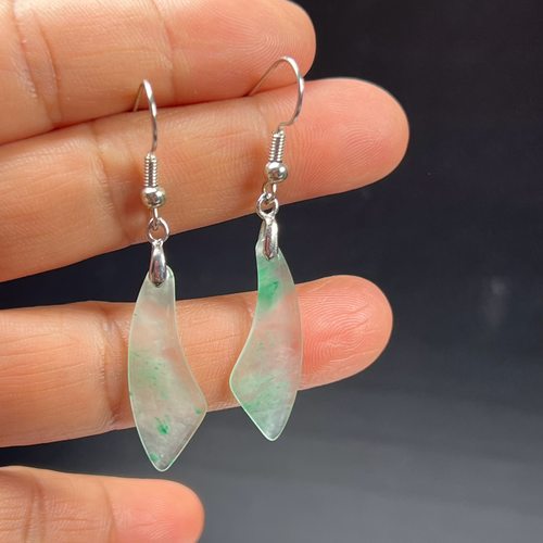 纯天然真玉耳环高冰飘翠绿色非洲翠玉玉石耳坠玉石耳环正品送礼