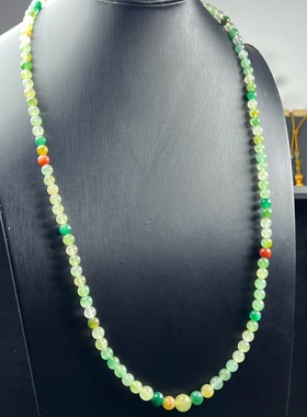 天然玉石高冰飘黄加绿非洲翠玉佛珠塔链6-10mmmm项链毛衣链证书