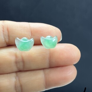 天然玉石精品珠宝高冰飘翠绿色元 宝非洲翠玉耳钉耳环洋气百搭