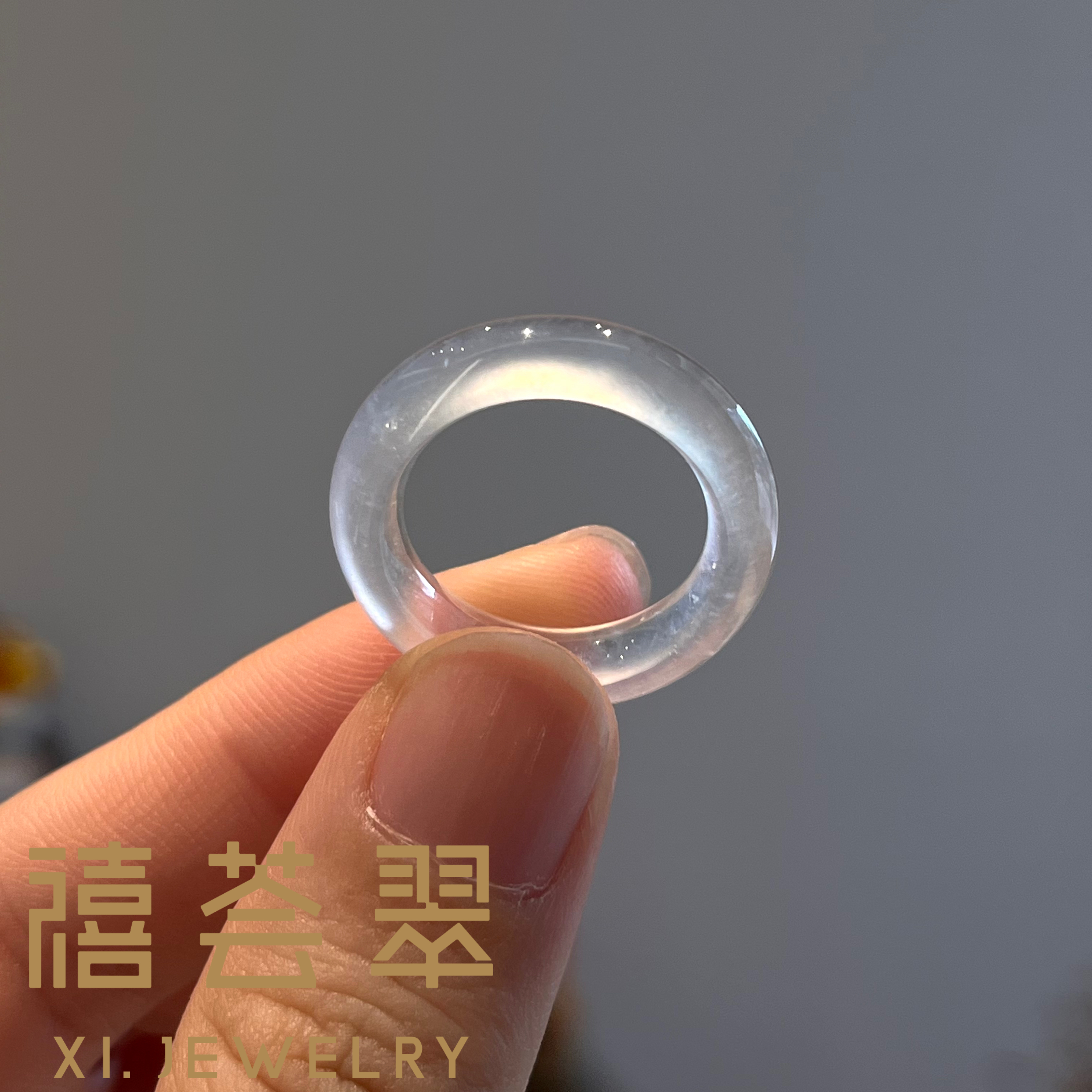 【禧荟翠】玻璃种素圈戒指钻石镶嵌天然缅甸A货翡翠