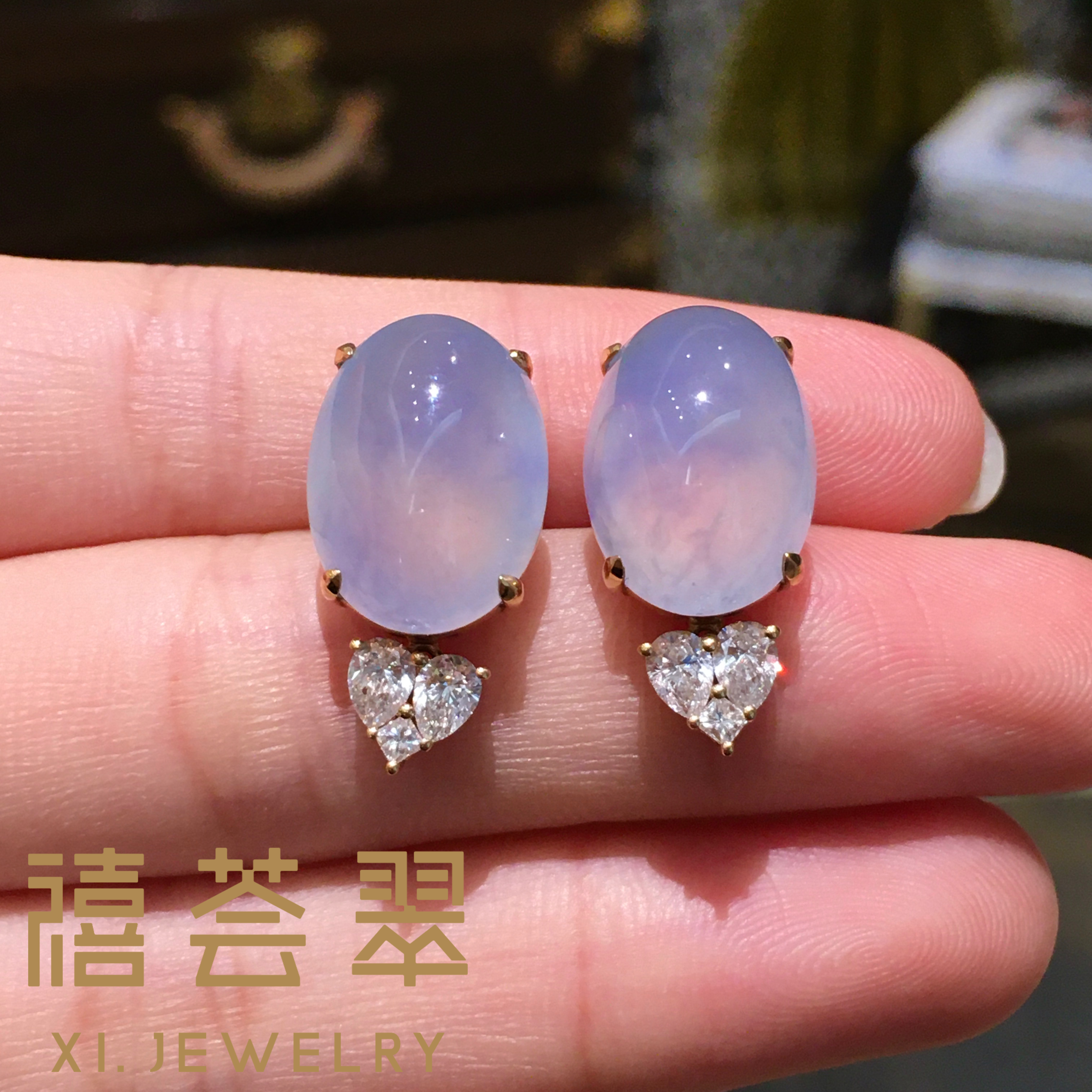 翡翠蛋面耳钉天然缅珠