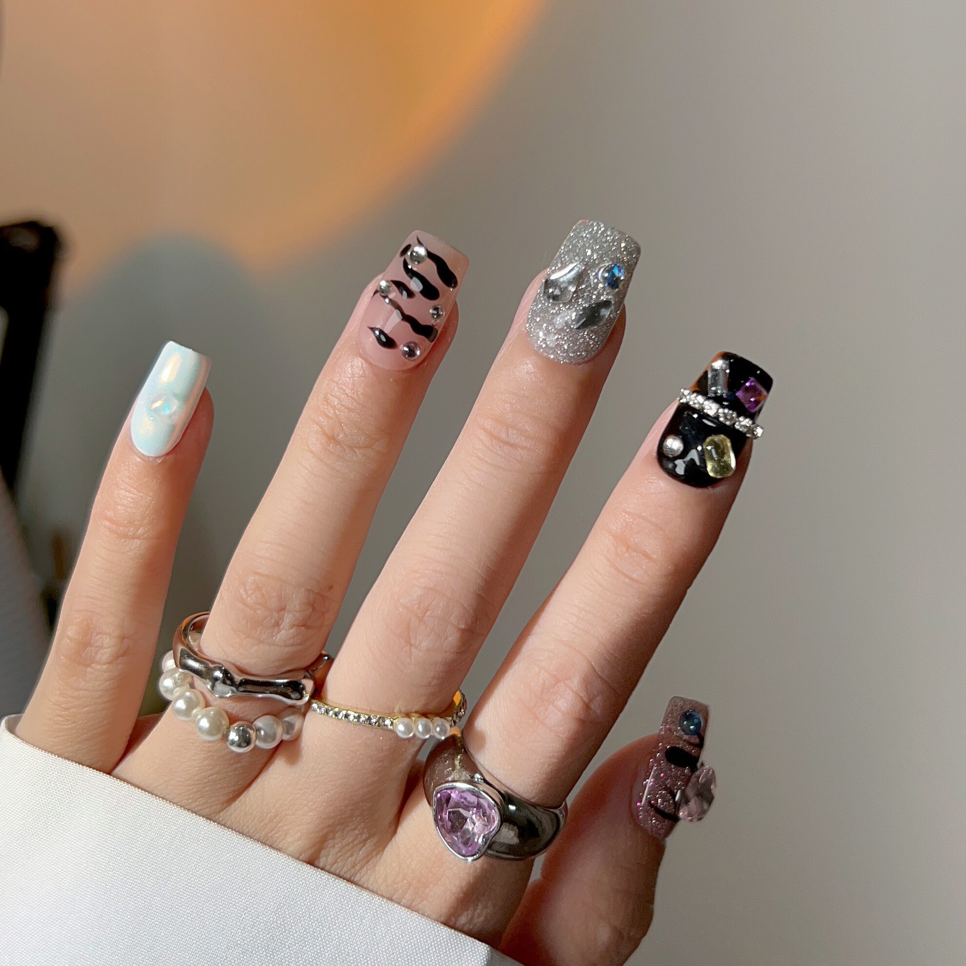 穿戴甲2023新款 纯手工 小辣妹甜酷风 穿戴式美甲 高级感 中短方