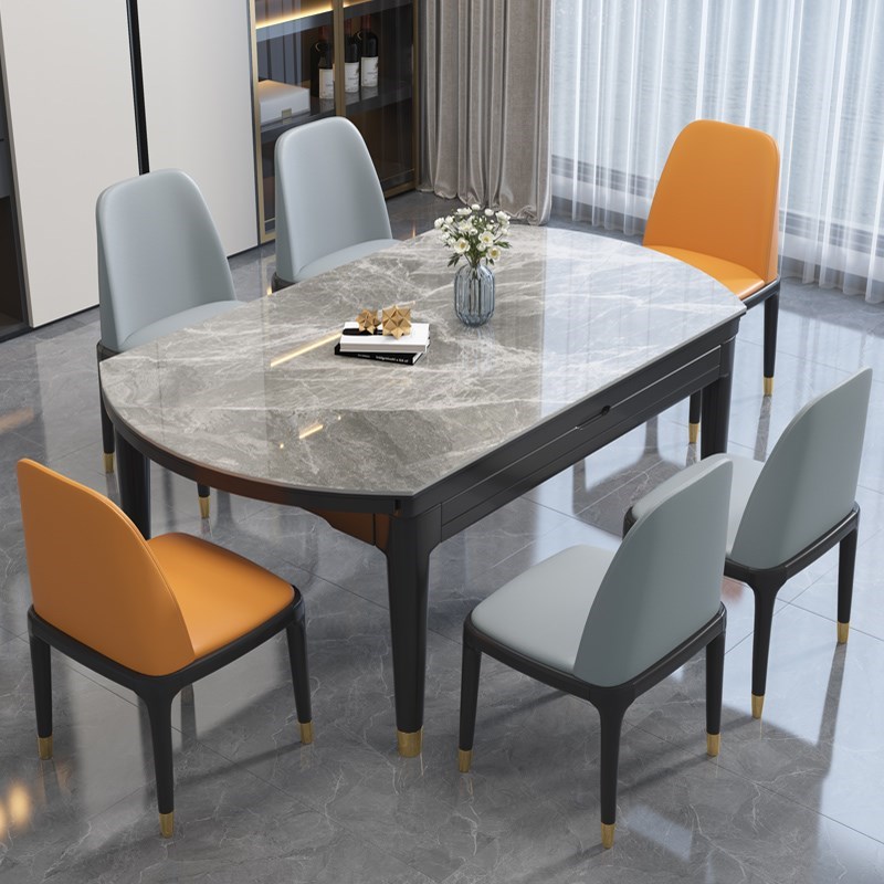 定制岩石板岩板伸缩实木餐桌组合小户型折叠家用可变圆桌现代简约