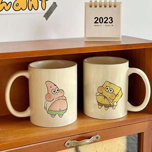 经典动漫马克杯|海绵宝宝情侣手捧杯|320ML陶瓷饮品杯早餐牛奶杯