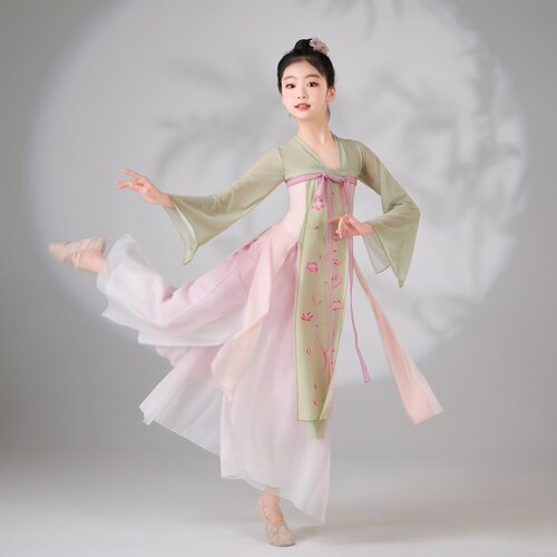 儿童古典舞演出服中国舞服民族飘逸纱衣女童神韵舞蹈练功服扇子舞