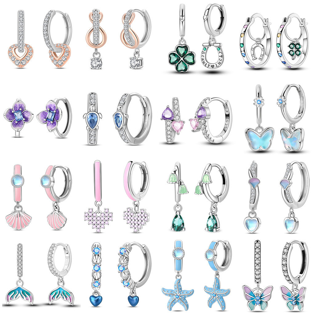 蓝色海星耳环小众设计超闪锆石耳钉镀银浪漫蝴蝶鱼尾流苏耳饰气质