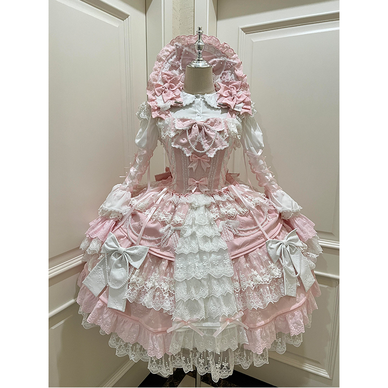 粉色华丽优雅甜美lolita裙doll感古早重工洛丽塔公主裙日常洋装
