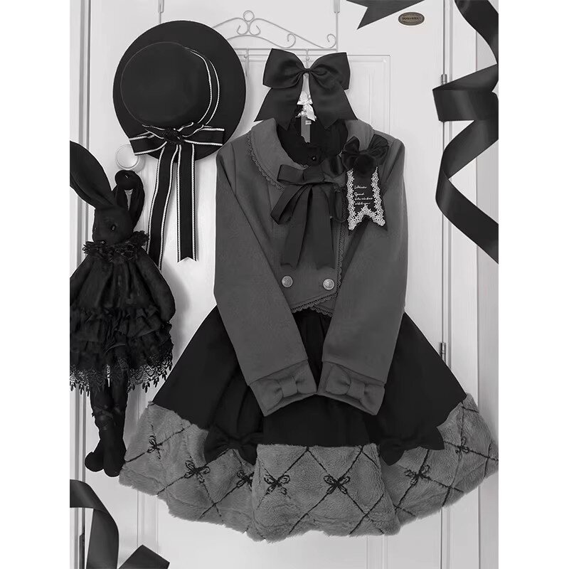 灰色可爱甜美外套半裙lolita裙套装2025秋冬少女感洛丽塔洋装日常