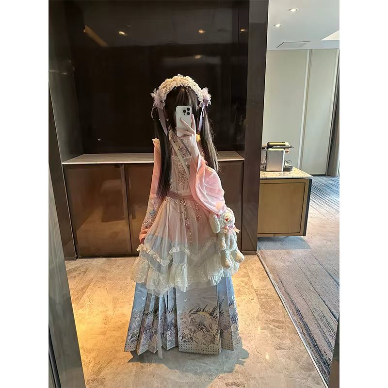 汉洋折衷汉服女琵琶袖马面裙刺绣罩裙洛丽塔lolita裙甜美优雅洋气