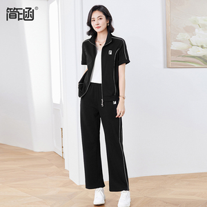 运动套装简涵大码女装2024夏季新款两件套洋气修身显瘦薄款套装潮