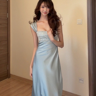 高级轻奢感重工珠片缎面吊带连衣裙名媛宴会礼服裙 大码 MLYD 定制