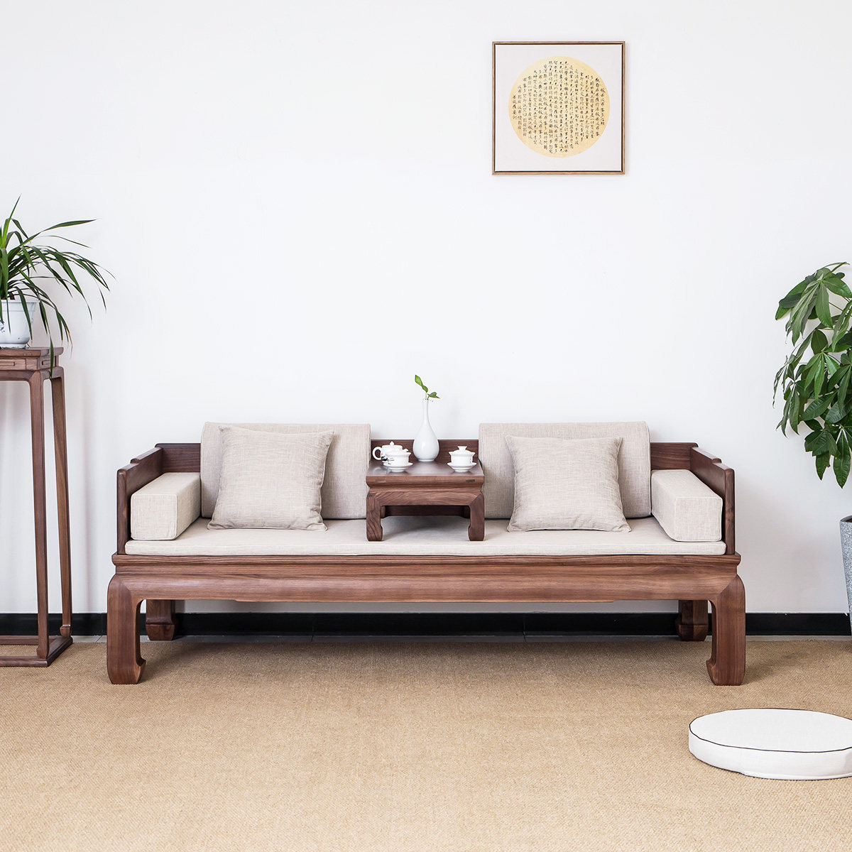 新中式罗汉床实木榆木小户型贵妃躺沙发简约现代仿古禅意床榻卧榻