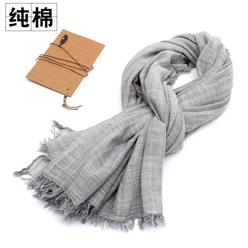 春秋冬全棉麻条纹时尚女青年围巾