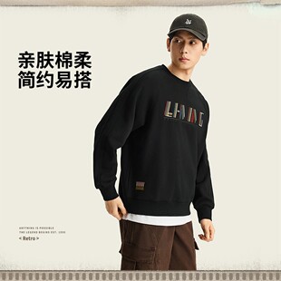 宽松舒适柔软套头黑色大码 卫衣AWDW477 新款 李宁卫衣男2026春季