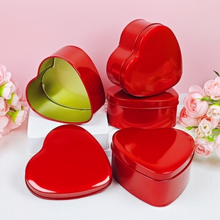 红色爱心铁盒婚礼心形喜糖盒七夕情人节礼品盒饰品茶叶饼干包装 盒