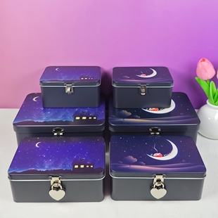网红盲盒带锁钥匙桌面杂物收纳铁盒证件私物饰品盒儿童玩具百宝箱