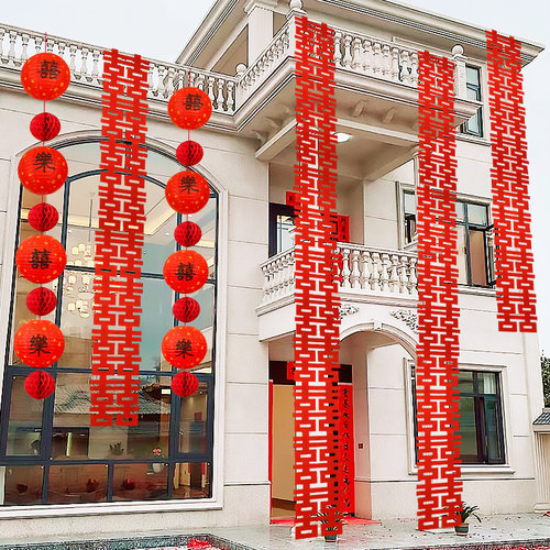 农村结婚户外墙庭院子拉花装饰