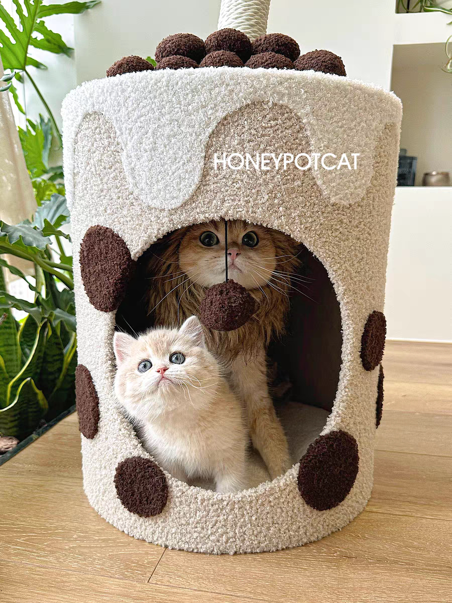 蜜罐猫珍珠奶茶桶猫抓板爬架猫窝猫树一体大号冬季温暖猫桶221226