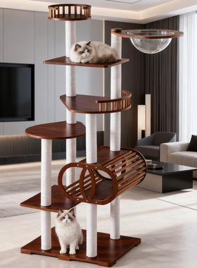 实木猫咪爬架猫窝树抓板柱猫跳台宠物用品玩具外贸工厂