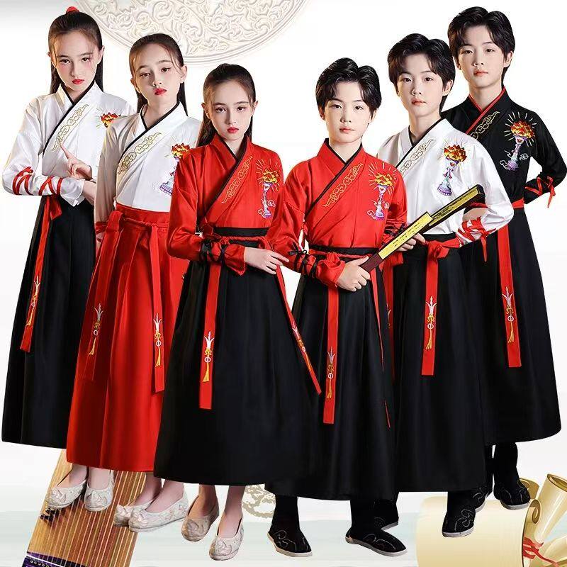 儿童古装演出服汉服男童女童学生班服国学服武侠风舞蹈服装宝莲灯