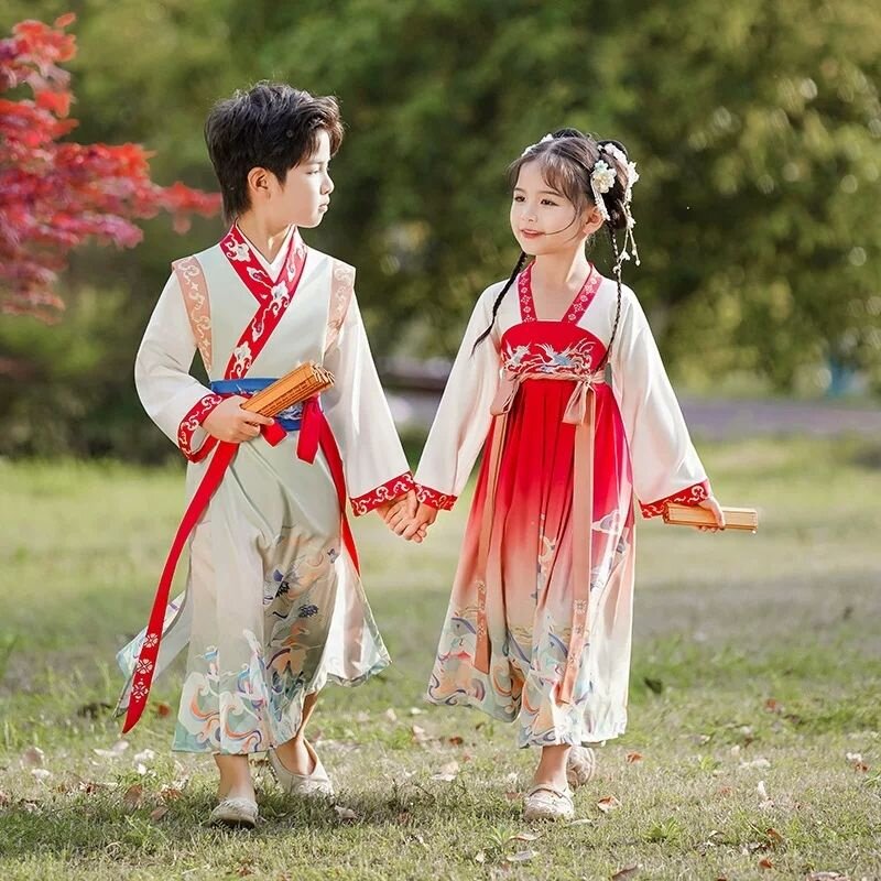 儿童国学汉服新款女童古装演出服男童中国风弟子规三字经表演服装