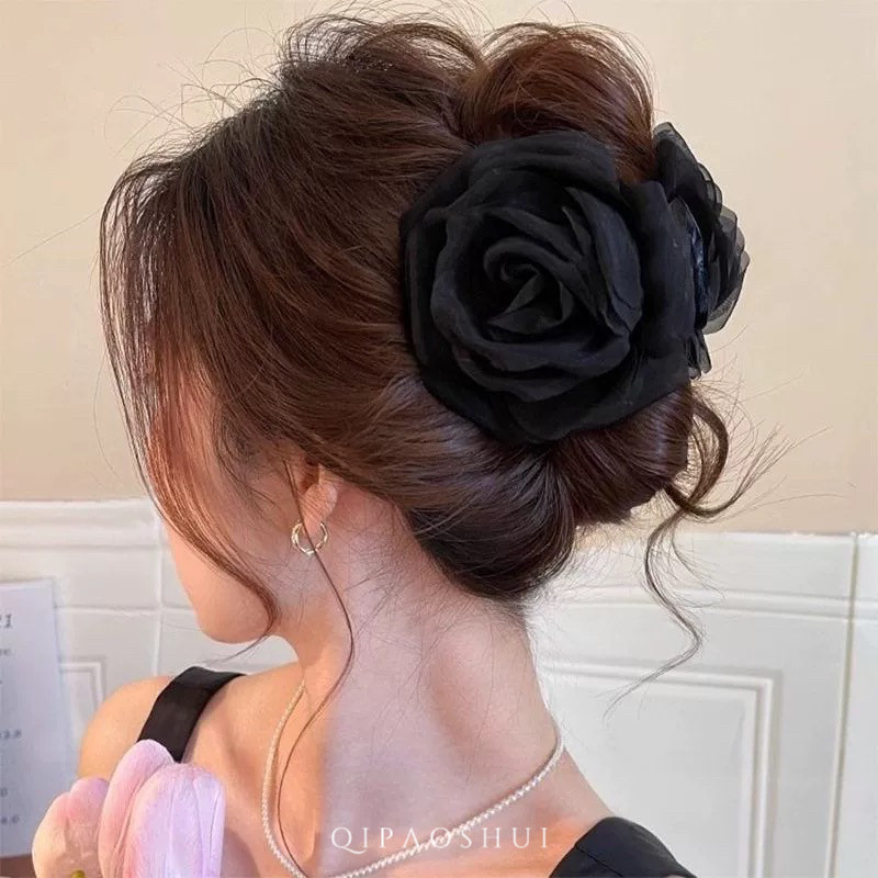 云雾玫瑰花朵发夹抓夹女高级感