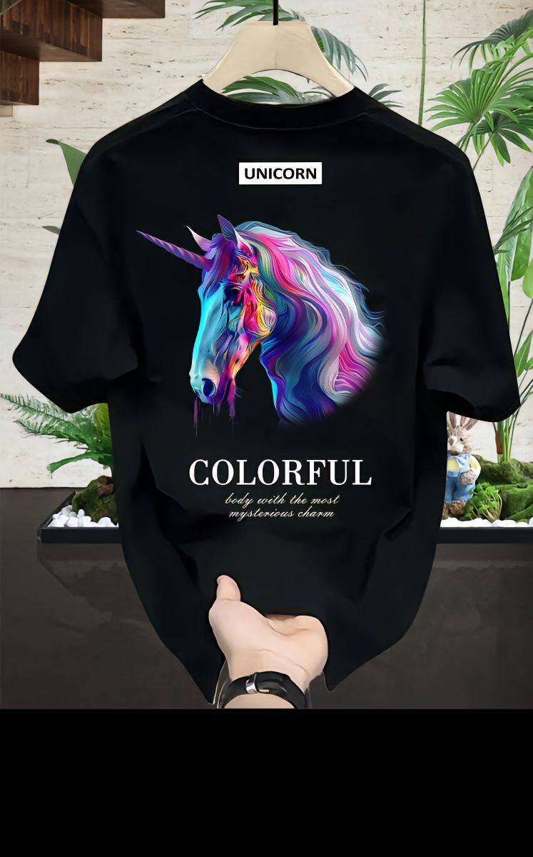 高品质轻奢印花纯棉宽松百搭col独角兽短袖t恤男女款夏季ins潮牌