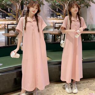 孕妇夏装洋气时髦套装2025春夏新款时尚Polo领大码宽松t恤连衣裙