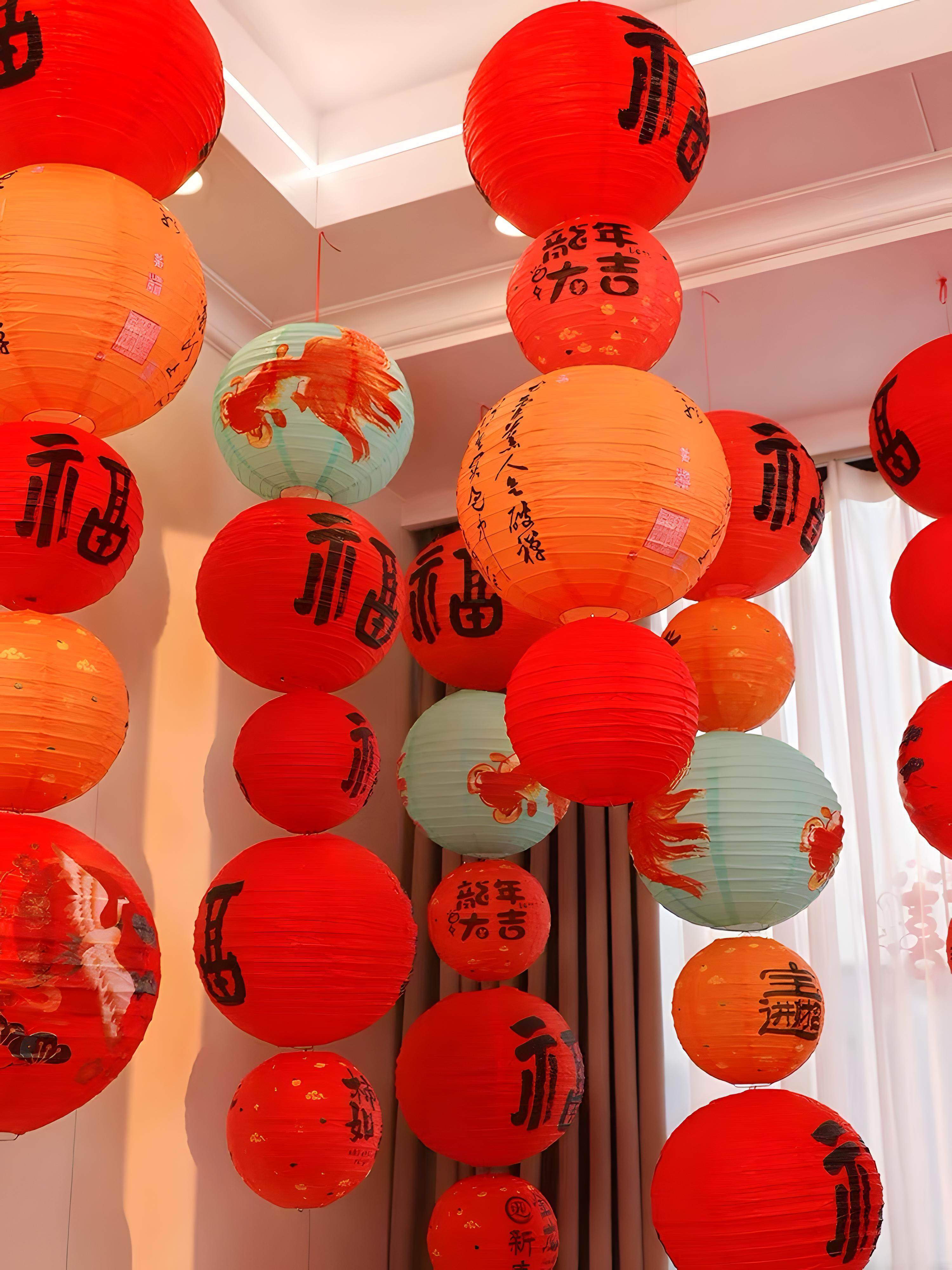 中国风彩色纸灯笼新年春节新中式灯笼挂饰幼儿园古风环创场景布置