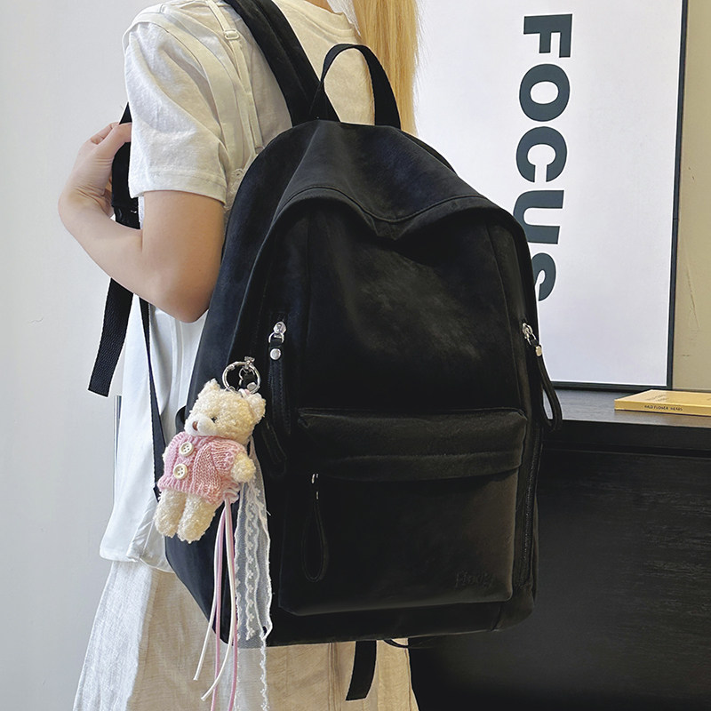 新款2026开学PU软面双肩包女大容量大学生背包出游简约百搭休闲包