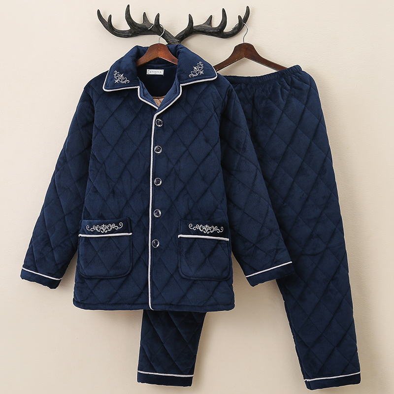 秋冬季男士睡衣加厚珊瑚绒夹棉