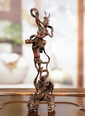 旧藏黄杨木雕敦煌飞天摆件新中式