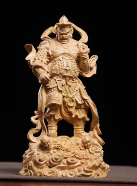 正宗小叶黄杨木精雕四大天王护法