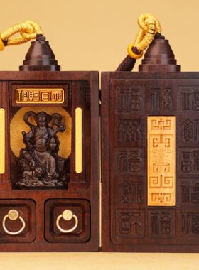 雷击枣木玉化武财神赵公明神龛吊