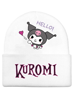 kuromi库洛米针织帽外贸新款时尚黑色印花毛线帽秋冬保暖护耳帽子