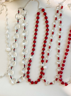 自制红色系项链韩国ins博主同款复古新中式国风串珠项链
