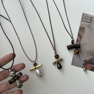 新秋冬款美拉德虎眼石项链女港风复古时尚气质除号毛衣卫衣链