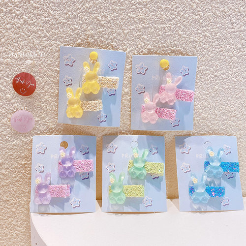 HD915A02日韩甜美花朵透明小兔子闪粉侧边鸭嘴夹可爱儿童宝宝发夹