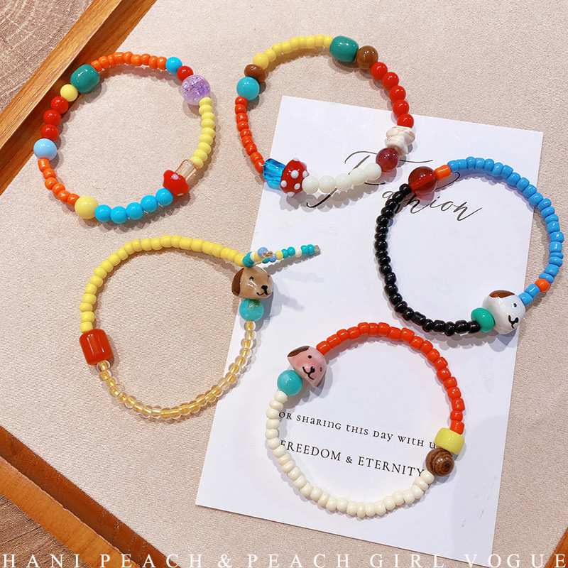 HD7288彩虹小米珠手链集合夏季网红小众可爱小狗小蘑菇少女手串