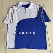 蓝色短裤 POLO衫 两件套 小学生班服运动服蓝白拼接加反光条短袖 夏季