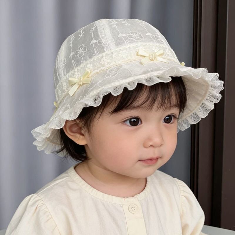 婴儿帽子春夏季薄款韩版可爱蕾丝公主帽女宝宝遮阳防晒小月龄盆帽