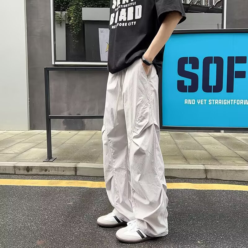 美式机能褶皱工装裤夏季薄款宽松
