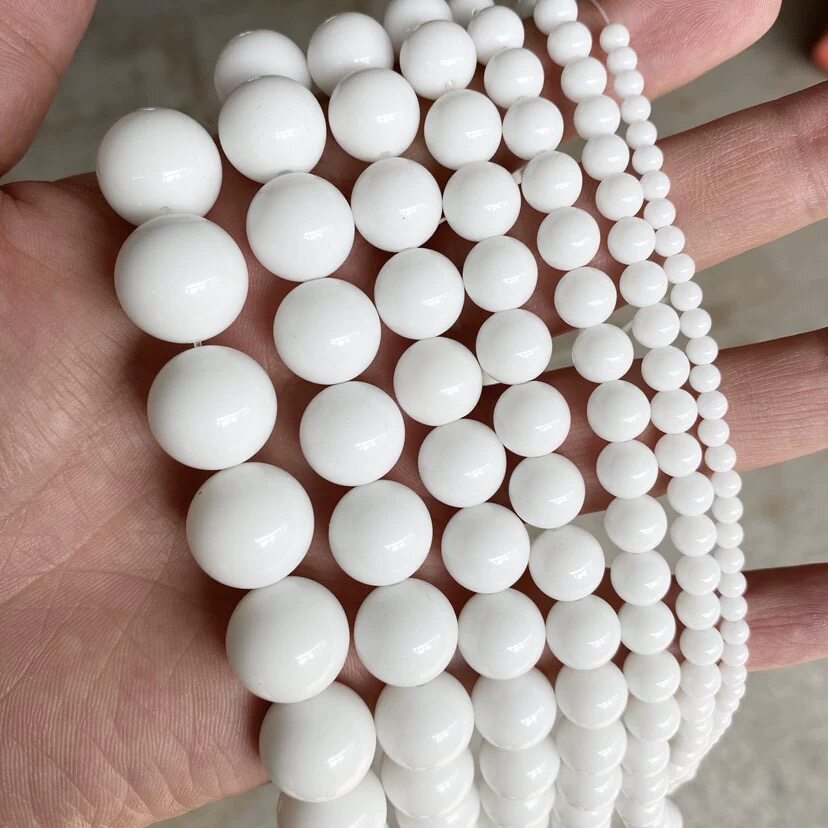 包邮白瓷散珠圆珠半成品珠子diy手链项链佛珠饰品配件仿贝壳