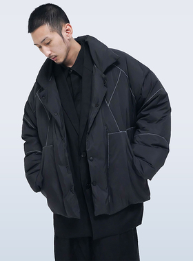 STR:DOWN JACKETS/90A白鸭绒 结构绗缝线设计 短款羽绒夹克外套