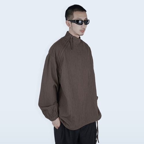 订制纯色暗条纹提花面料立领衬衫