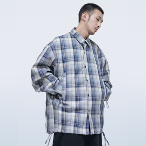 STR:COTTON-PADDED CLOTHES/订染格子面料 重磅夹棉宽松衬衫棉衣